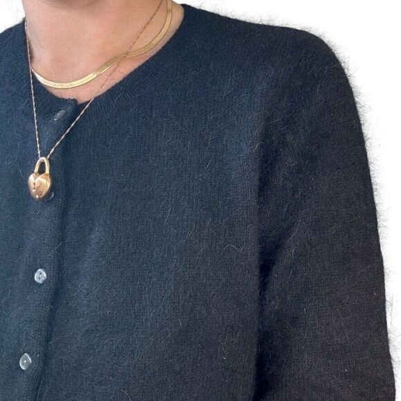 Vintage 90s Apostrophe Black Angora Blend Soft Fuzzy Fluffy Cardigan Sz L - Picture 4 of 6